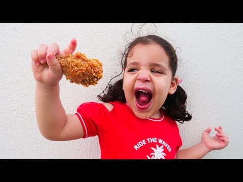 Amira Play with them and eat chicken.