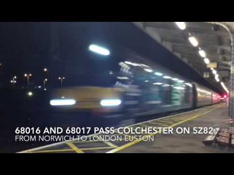 DRS 68016 and 68017 pass Colchester on 5Z82