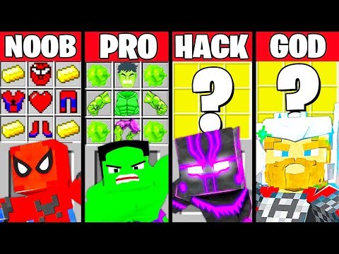 Minecraft Battle: SUPERHEROES CRAFTING CHALLENGE - NOOB vs PRO vs HACKER vs GOD ~ Funny Animation