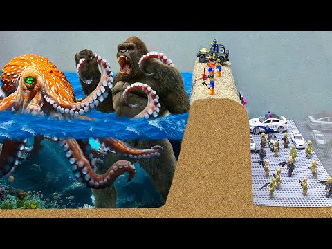 Kong Stopped Giant Octopus Sea Monster Attack Lego City Causing Flood Disasters - LEGO FLOOD Action