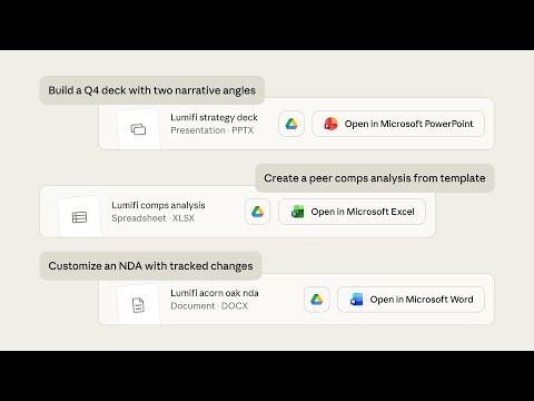 Claude works with you on slides, spreadsheets, and contract redlines
