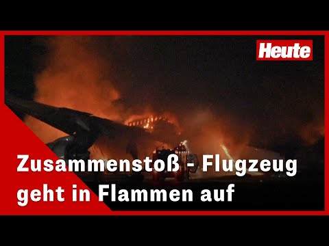 Linienflugzeug geht nach Kollision in Flammen auf