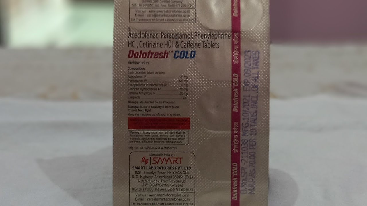 Dolofresh Cold |Aceclofenac,Paracetamol,phenylephrine,cetrizine& Caffeine Tablet review in hindi