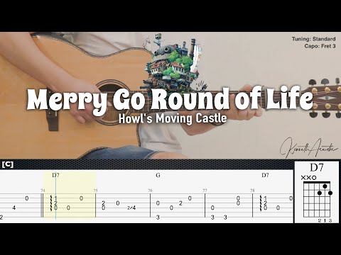 Merry Go Round of Life - Howl's Moving Castle | Fingerstyle Guitar | TAB + Chords