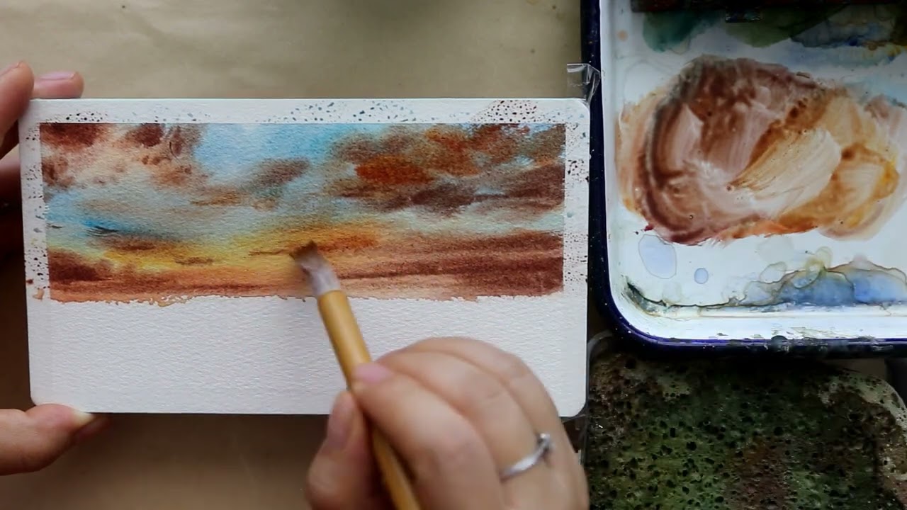 Painting process of watercolor autumn scenery
