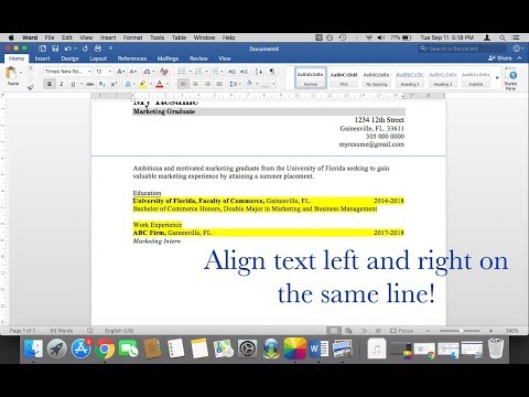 Align text left and right on the same line in Microsoft Word 2017