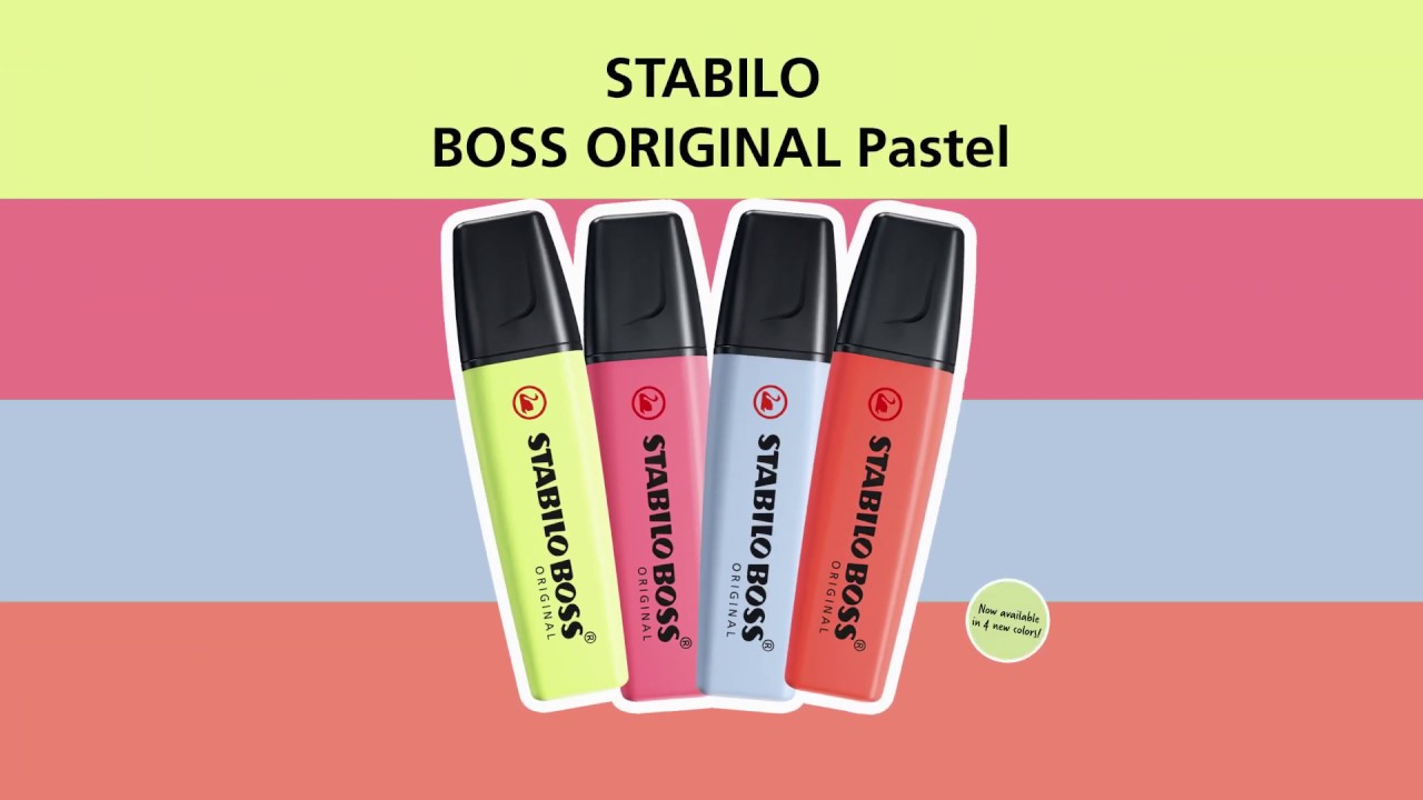 The 4 new pastel colors of the STABILO BOSS ORIGINAL Pastel Highlighter Pen