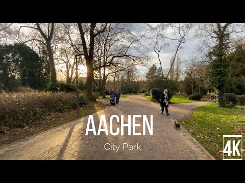 Walking Tour of city park , Aachen - Germany 2022 4k HDR