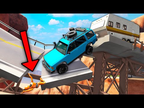Bridge COLLAPSES from RV Filled with RAGDOLLS - BeamNG Drive Crashes