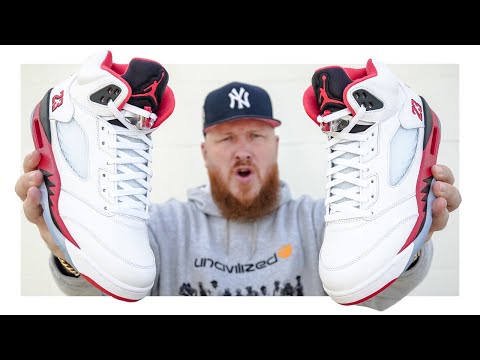 HOW GOOD ARE THE JORDAN 5 FIRE RED BLACK TONGUE SNEAKERS?! (In Hand & On Feet Review)
