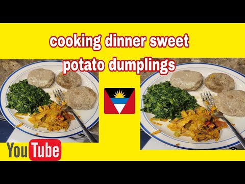 cooking dinner Antigua style sweet potato dumplings saltfish and spinach 🇦🇬