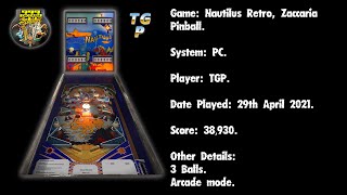Nautilus Retro - Zaccaria Pinball - Arcade, 3 balls - 38,930 points.