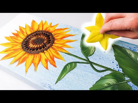 SIMPLE Technique for a NEXT LEVEL Sunflower Painting | AB Creative Pouring Tutorial