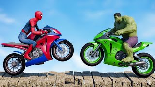 سبايدر مان اصعب دراجة نارية فوق اسماك القرش - Superheroes Ride on Motorcycle Stunt Funny Moments