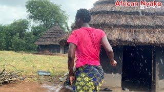 Cooking During Heavy Rains in A Traditional Homestead in The Village