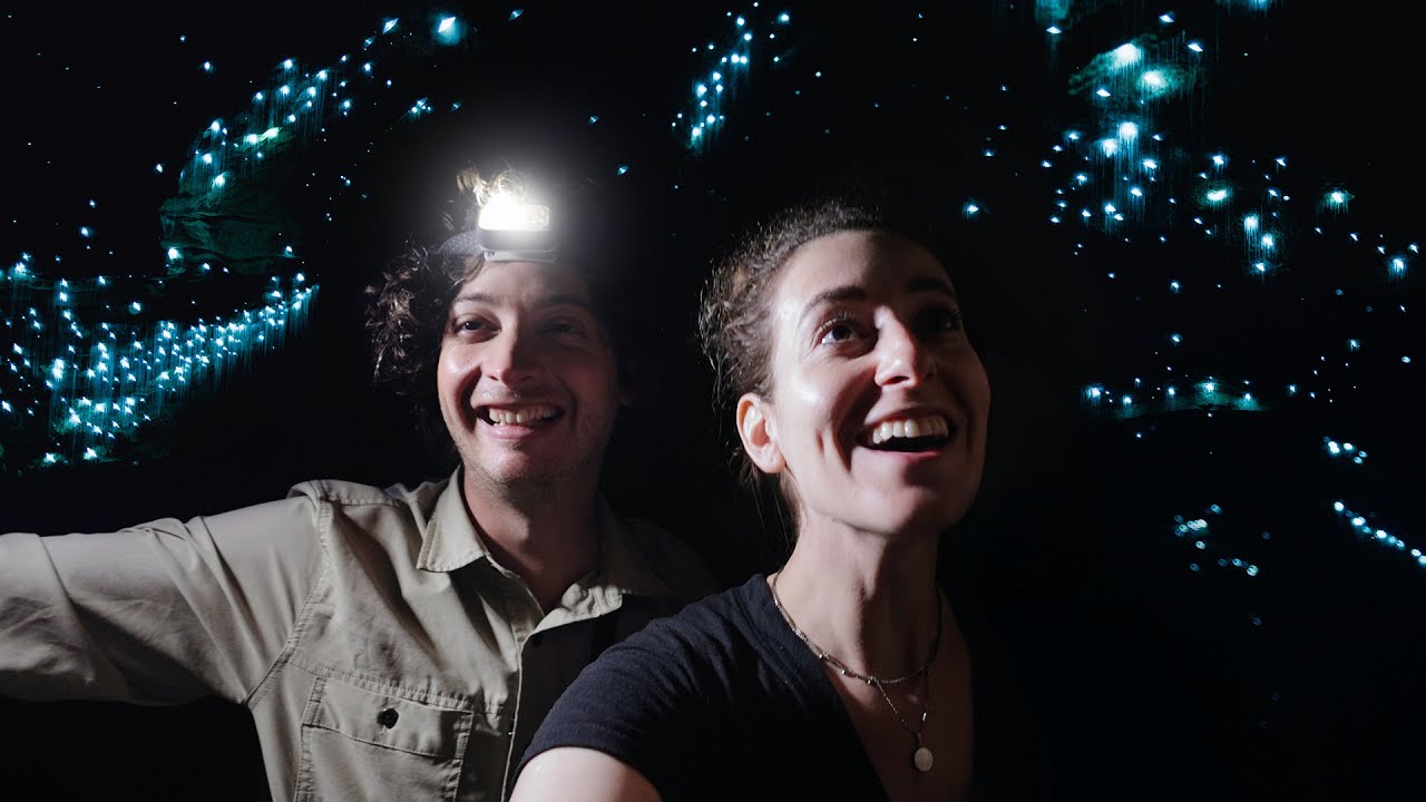 A duo explores magical Waitomo Glowworm Caves.