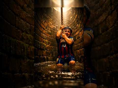 Poor Messi fell into the sewer while searching for Ronaldo's toy car😭😢