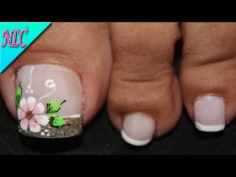 DISEÑO DE UÑAS PARA PIES FLOR Y FRANCÉS PARA PRINCIPIANTES – FLOWERS NAIL ART – NLC