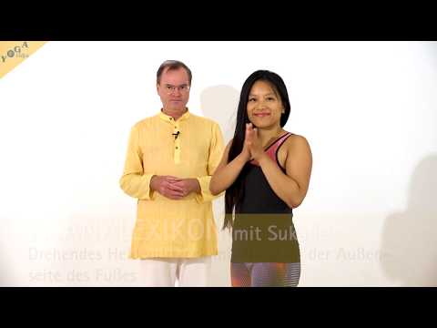 Drehendes Heldendreieck mit Hand an der Außenseite des Fußes - Yoga Asana Lexikon