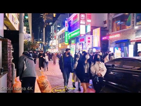[4K] Gangnam walk hot Friday street and nightclub gangnam st