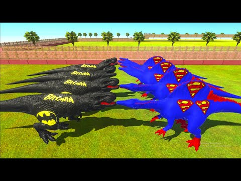 SUPERMAN SPINOSAURUS vs BATMAN T-REX DEATH RUN  - Animal Revolt Battle Simulator