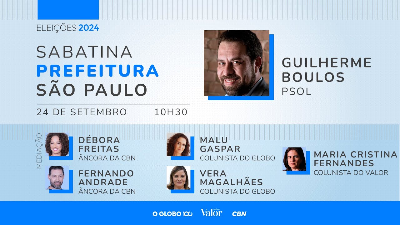 CBN sabatina Guilherme Boulos - candidato a prefeitura de São Paulo - 24/09/2024