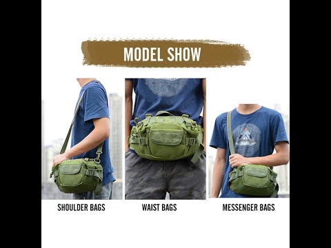 Komto Outdoor Unisex Waist Bag Tactical Military Waist Pack Chest Bag Pouch  Waterproof Hip Belt Bag Pouch for Hiking Climbing (Black) Tactical