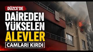 Düzcede Daireden Yükselen Alevler Camları Kırdı