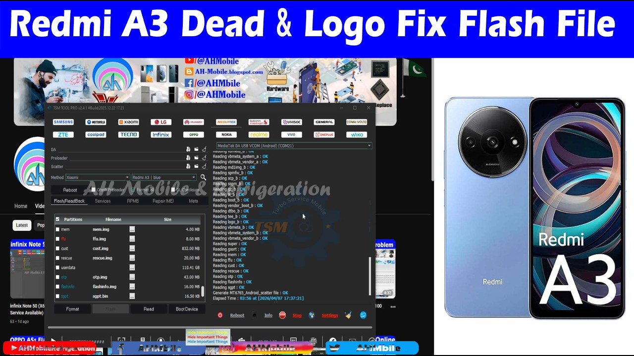 Redmi A3 (23129RN51X) MTK6765 Dead Boot Repair Hang on Logo Flash File TSM Tool Pro