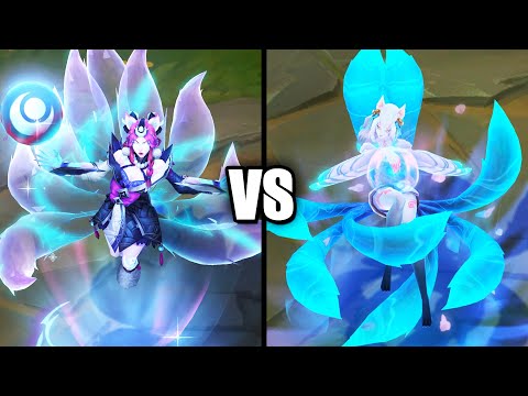 Snow Moon Ahri vs Spirit Blossom Ahri Skins Comparison (League of Legends)