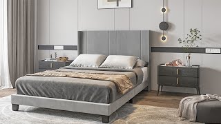 Wingback upholstered queen #bedframe installation | 2021 queen size bed frame for bedroom