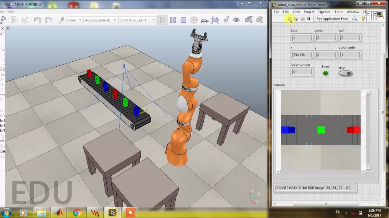 Sorting robot arm using labview and V rep