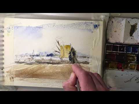 Paint a Watercolor of an atmospheric rural landscape, in 15 minutes (step by step tuition)