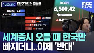 세계증시 오를 때 한국만 빠지더니..이제 '반대' [뉴스.zip/MBC뉴스]
