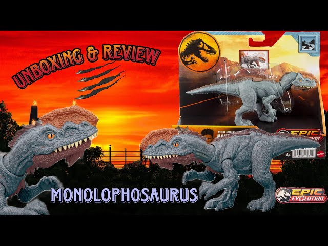 Vídeo relacionado con Mattel Jurassic World Strike Attack - Juguete de dinosaurio con acción de un solo golpe y articulaciones móviles, figura de acción de monolofosaurio incluye juego digital