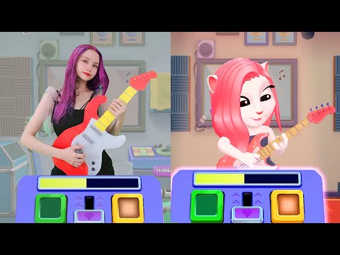 Girl Cute Imitate Angela Playing Guitar - My Talking Angela 2 Real Life VS Game Play