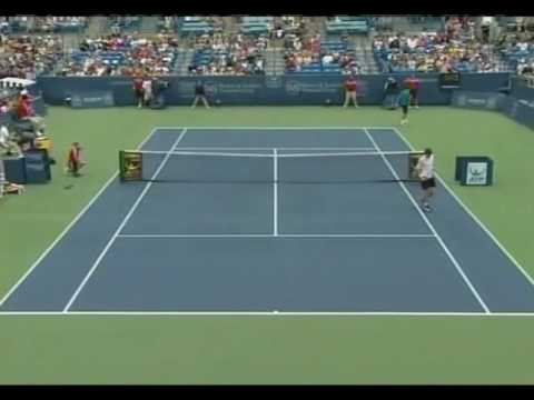 Cincinnati 2009 Semifinal 1 Federer v. Murray - Federer Backhand Down the Line Pass