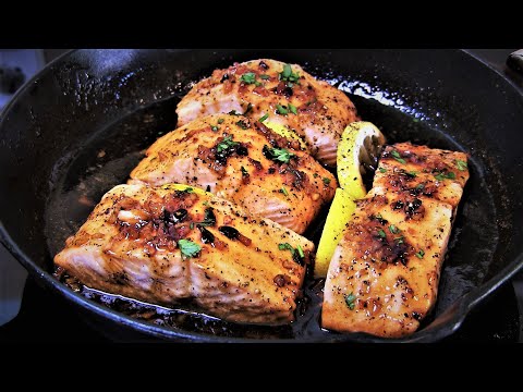 Lachs mit Haut in brauner Butter gebraten & Zitronen Honig Soße-Fischfilet auf der Haut braten-Lachs