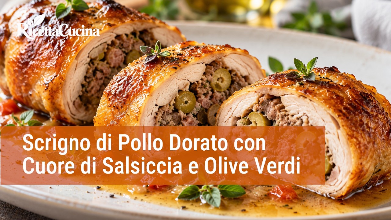 Anteprima video di Scrigno di Pollo Dorato con Cuore di Salsiccia e Olive Verdi