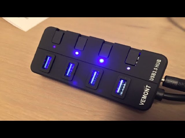 Vídeo relacionado con Hub USB 3.0 Alimentado,VEMONT 4 Puertos USB Hub Alimentación Externa con Ataptador 5V/3A,SuperSpeed Multi USB con Botón Encender/Apagar y Cable Largo 1,2m Compatible con Mac iOS,Windows,Android,Linux