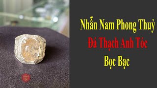 Nhẫn Nam Đá Thạch Anh Tóc Vàng Tự Nhiên Phong Thuỷ Bạc Ta