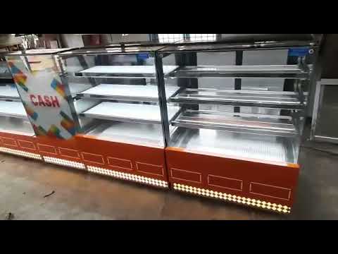 Blue stone stainless steel,glass curved pastry display count...