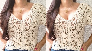 blusa de crochê fácil ponto múltiplo de 6, mais 1