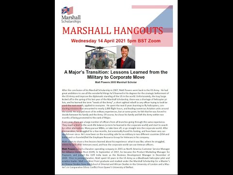 Marshall Hangout- A Major's Transition: Lessons Learned from the Military to Corporate Move
