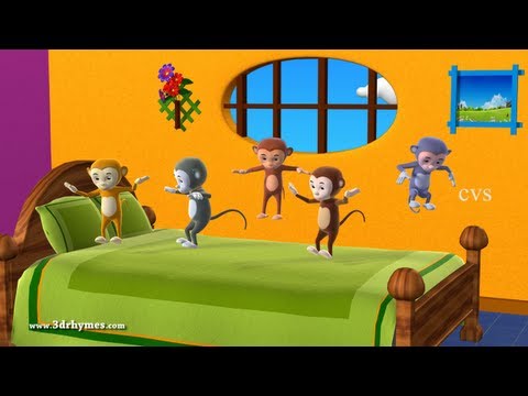 Five Little Monkeys Jumping on the bed – 3D Animation English Nursery rhyme for children