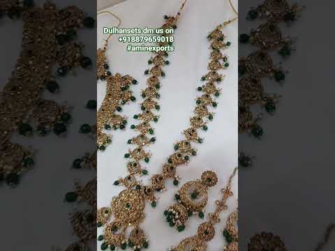 Brass american diamond polki bridal necklace set d no 9004
