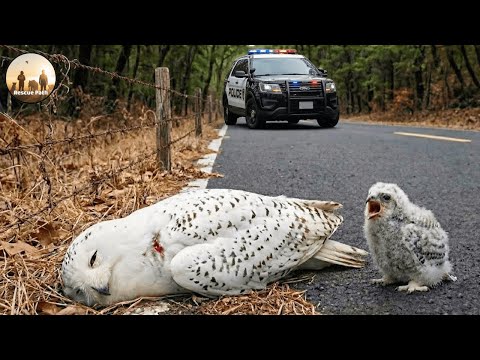 Baby Snowy Owl Begs for Help to Save Its Mother - Rescuing a Mother Snowy Owl Trapped on a Tree #75