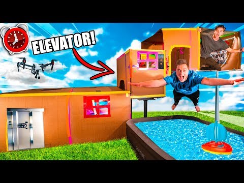24 HOUR BILLIONAIRE BOX FORT ELEVATOR CHALLENGE 4 STORY! Mini Golf, Toys, Gaming Room & More!