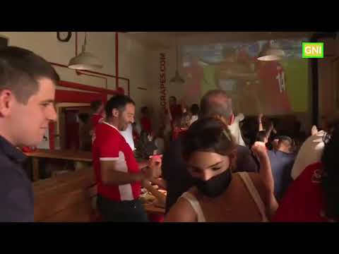 Fans react with joy as Switzerland score goal against Spain