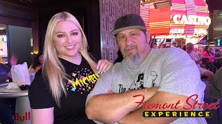FREMONT STREET ON A FRIDAY NIGHT- Dinner at Whiskey Licker Up at Binion's - LAS VEGAS